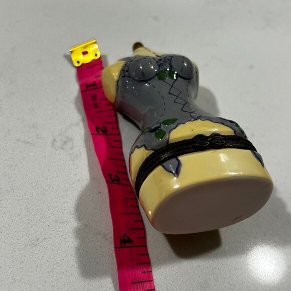 Limoges Style Vintage Porcelain Hinged Trinket Box Bow Closure Purple Silhouette - Picture 9 of 13